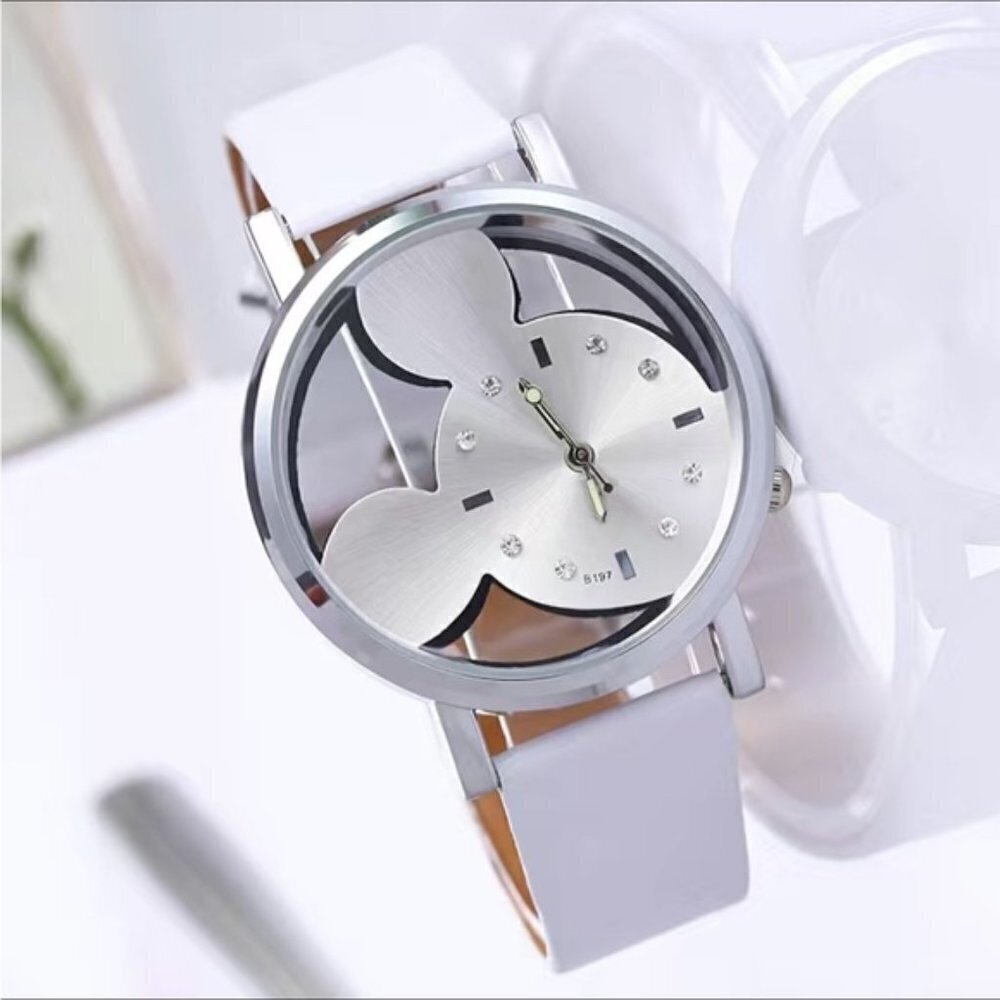 Minnie Mickey Mouse Watch Clear Analog Adjustable Buckle Band Silver White - Picture 5 of 12